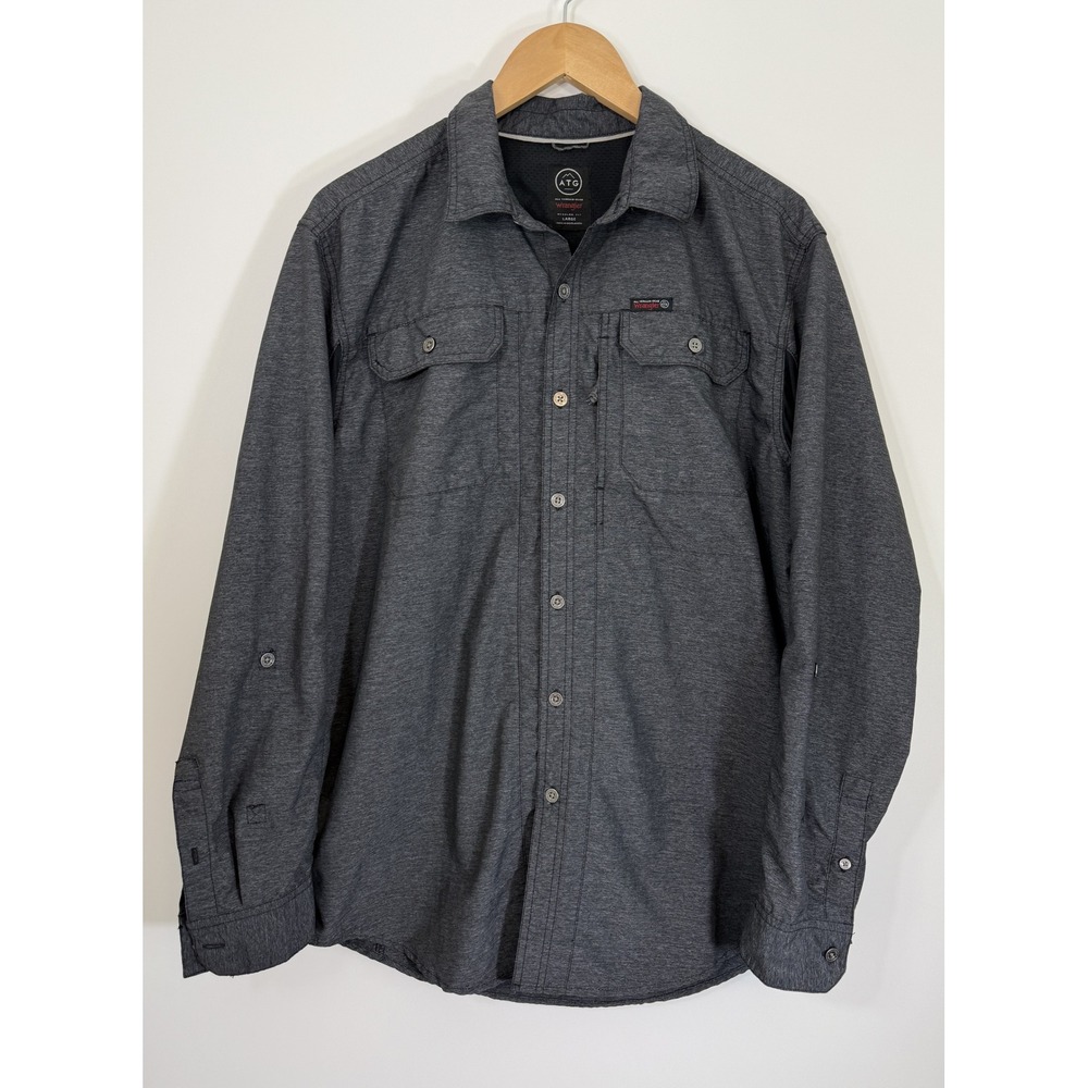 Wrangler ATG Shirt Men L Large Gray Long Sleeve Button Up Hiking Outdoor Range